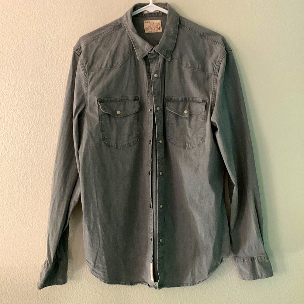 Men’s Med Lucky Brand shirt grey washed l/s snaps